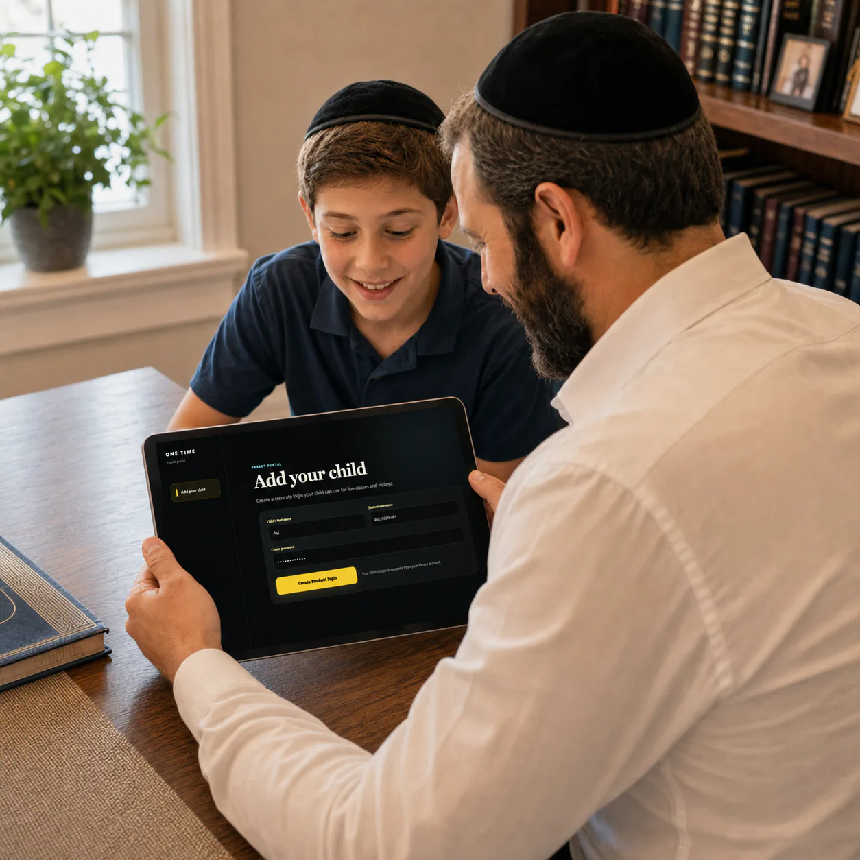 A parent creating a separate One Time Student login